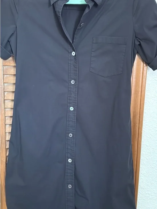 Theory Mayvine Light Poplin Shirt Dress Women Size 4 Black Stretch Cotton - Picture 3 of 8